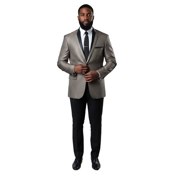 Puppytooth Elbow Patch Men's Classic Blazer Modern Fit, Tan - Picture 4 of 5